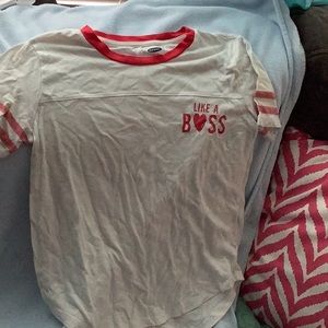A white and red Old Navy like a boss kids T-shirt
